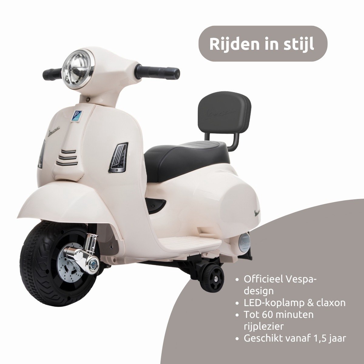Eco Toys - Elektrische Vespa Scooter - Wit - Met LED-Koplamp, Claxon & Oplaadbare Batterij - Vanaf 1,5 Jaar - Max. 25 kg – foto 2