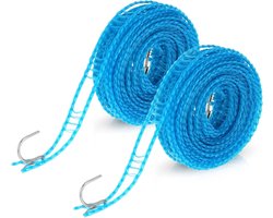 2 Stuks Antislip Waslijn Met Haken - Draagbare Reiswaslijn Voor Camping, Huishouden, Tuin en Buiten (5 Meter)