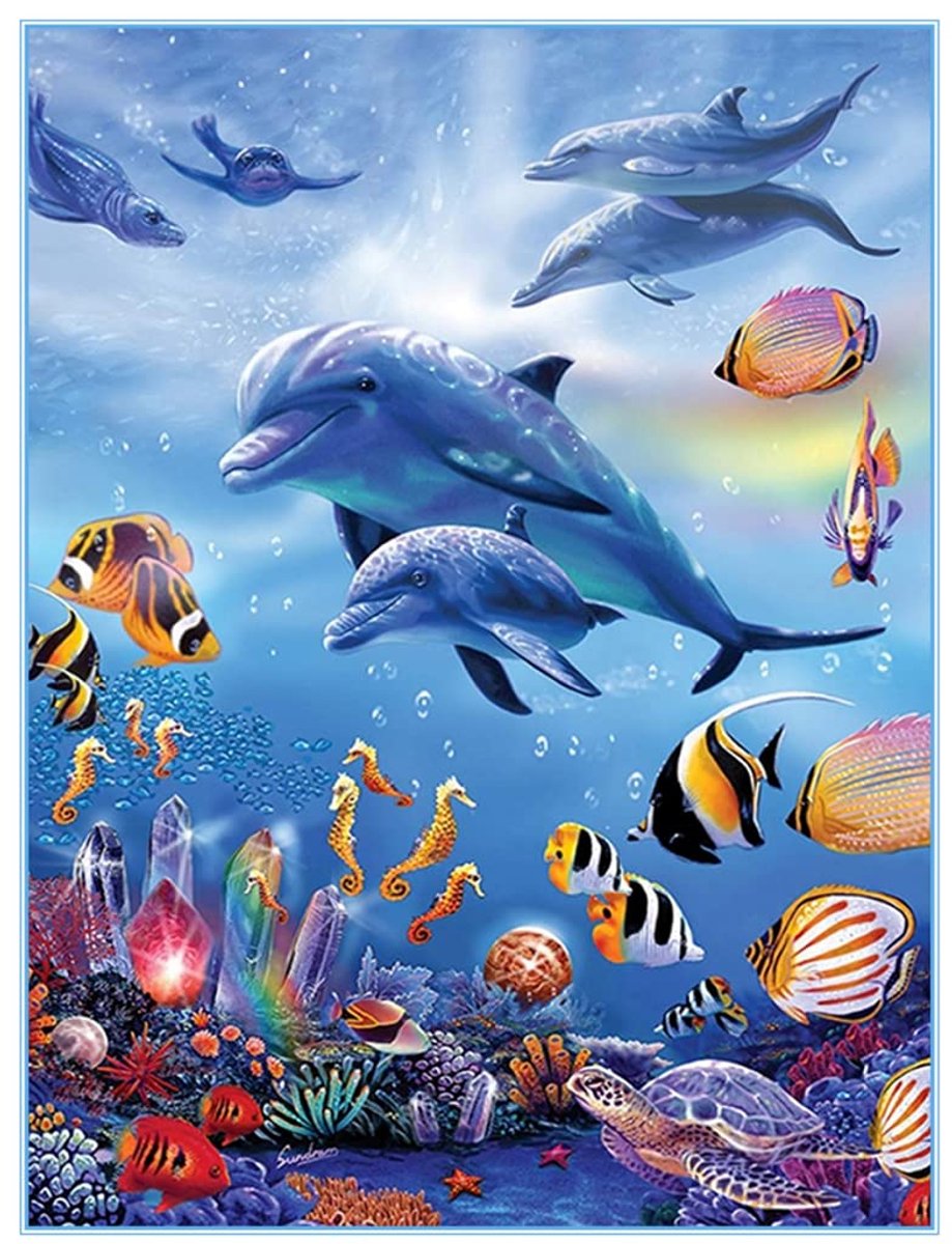 5D DIY Diamond Painting Kits voor Kinderen Volwassenen, Diamant Strass Kristal Borduurwerk Kruissteek Canvas Schilderen op Nummers Schilderen voor Thuis Wanddecoratie - Dolfijn