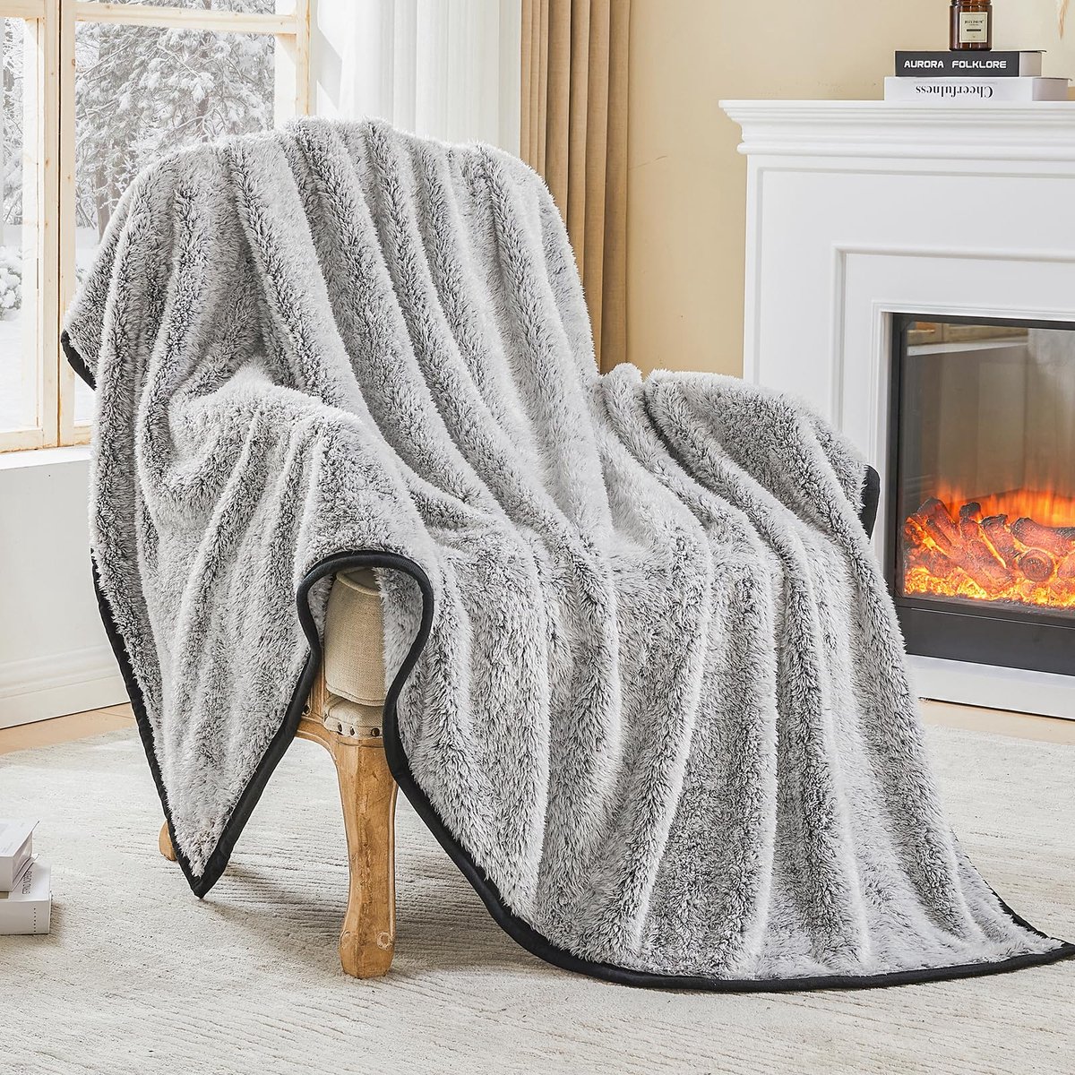 Fuzzy Fleece Warm Queen Sherpa Deken 228 x 228cm Ultra Zacht Grote Gezellige Omkeerbare Deken, Zwart