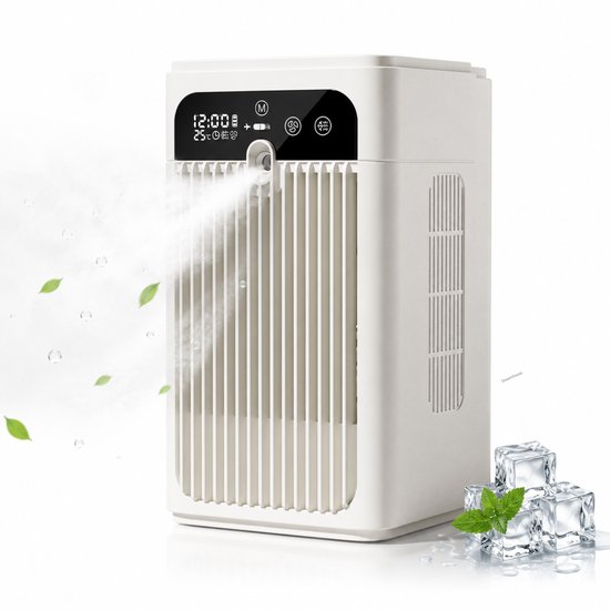 DreamGoods Aircooler met Waterspray - Verkoelen Met Water of IJs - 3-in-1 Luchtkoeler - Koelen, Ventileren & Bevochtigen - Air Cooler - Ventilateur - Mobiele Airco - Mobiele Airco - Airco zonder Afvoerslang - Ventilator voor Slaapkamer - Kantoor