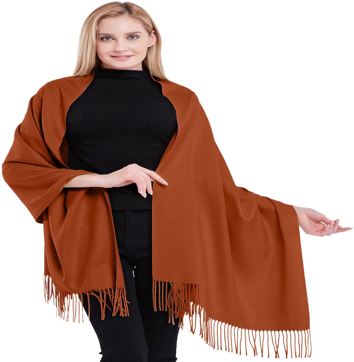 Apparel Dikke stevige sjaal, kleurontwerp, katoenmix, stola, hoofddoek, hoofdsjaal, gezichtsbedekking, pashmina, Verbrand Oranje, one size