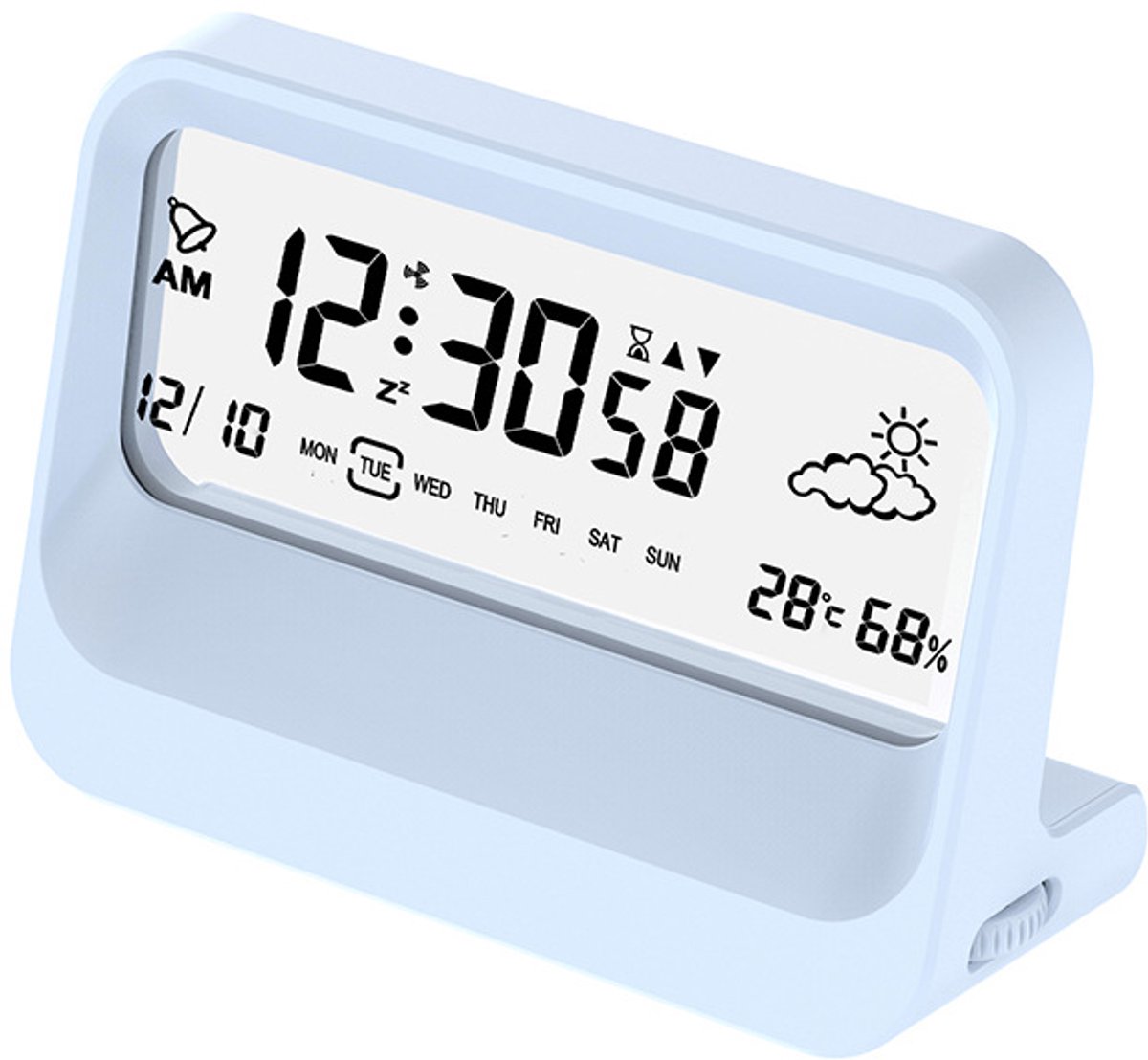 VHV-Digitale Klok met Temperatuur en Luchtvochtigheid - Transparante Digitale Wekker met Weer-icoon - Stille Tafelklok met Timer en Snooze - Moderne Wekker voor Slaapkamer en Kantoor