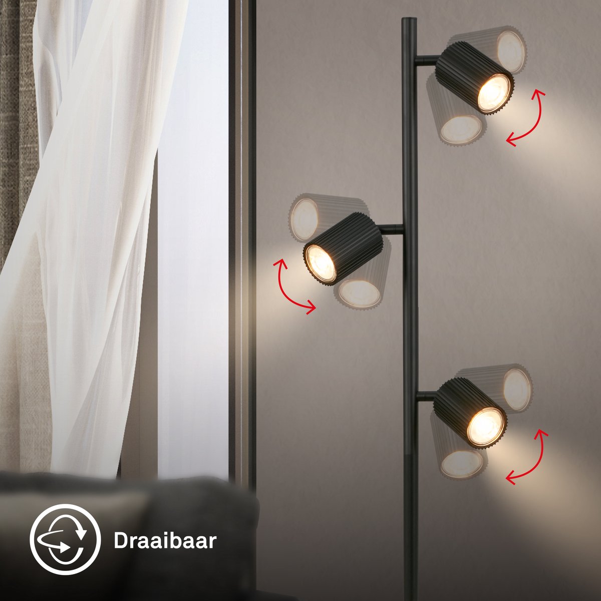 BRILONER Ida - Vloerlamp - woonkamer lamp - bureaulamp - staande lamp met GU10 fitting - h.: 141cm - zwart thumbnail 6