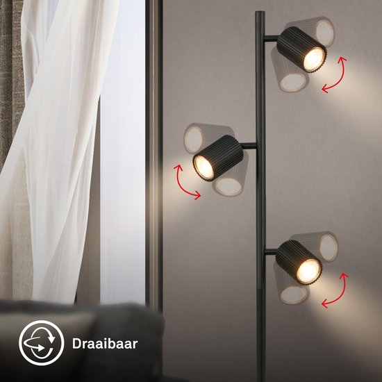 BRILONER Ida - Vloerlamp - woonkamer lamp - bureaulamp - staande lamp met GU10 fitting - h.: 141cm - zwart