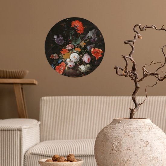 Nature morte avec des fleurs et une montre - Peinture d'Abraham Mignon Sticker papier peint cercle mural ⌀ 30 cm / cercle papier peint / cercle mural / cercle vivant - autocollant & découpe ronde