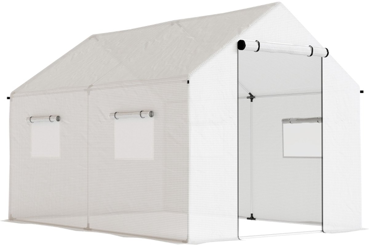 MEUNIQ Tunnelkas 300 x 200 x 200 cm met UV-bestendige folie, 4 gaasramen, brede oprolbare ritsdeur en gegalvaniseerd stalen frame voor tuin en terras