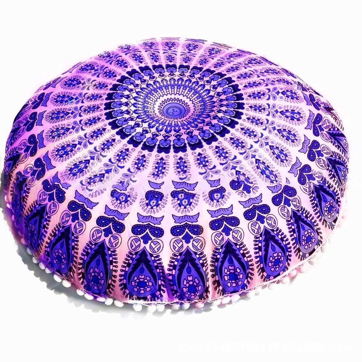 Dailygoods - Katoenen vloerkussensloop, Hippie decoratieve Boheemse vloerkussensloop ronde katoenen kussenhoes 80cm comfortabel decoratief woondecoratie(paars)