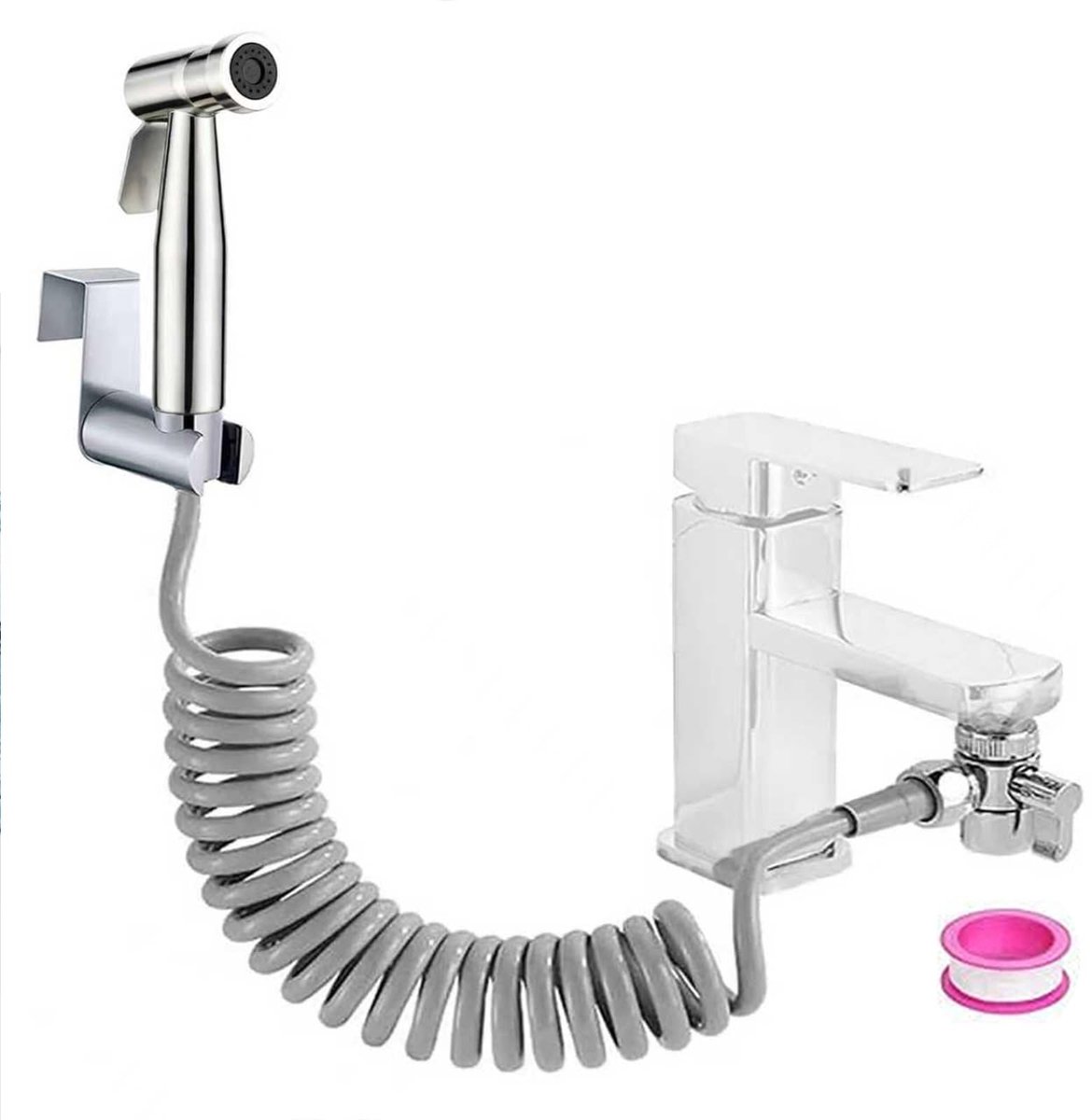 Dailygoods - Draagbaar bidet, set van roestvrij staal, wc-douche met 2-weg omstel, slang 150 cm en douchehouder