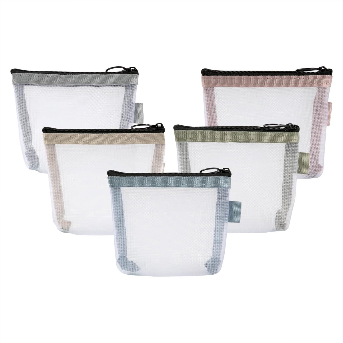 Dailygoods- Toilettas met ritssluiting - Mini toilettas - Nylon organizer - Muntzakje - Mesh portemonnee - Set van 5 stuks - Cosmeticatas