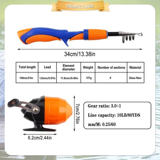 Dailygoods- Hengelset voor Kinderen - Complete Reisuitrusting - Sterke Koolstofvezel - Vismolen - Draagbare Tas - Duurzaam en Lichtgewicht - Visset — afbeelding 2