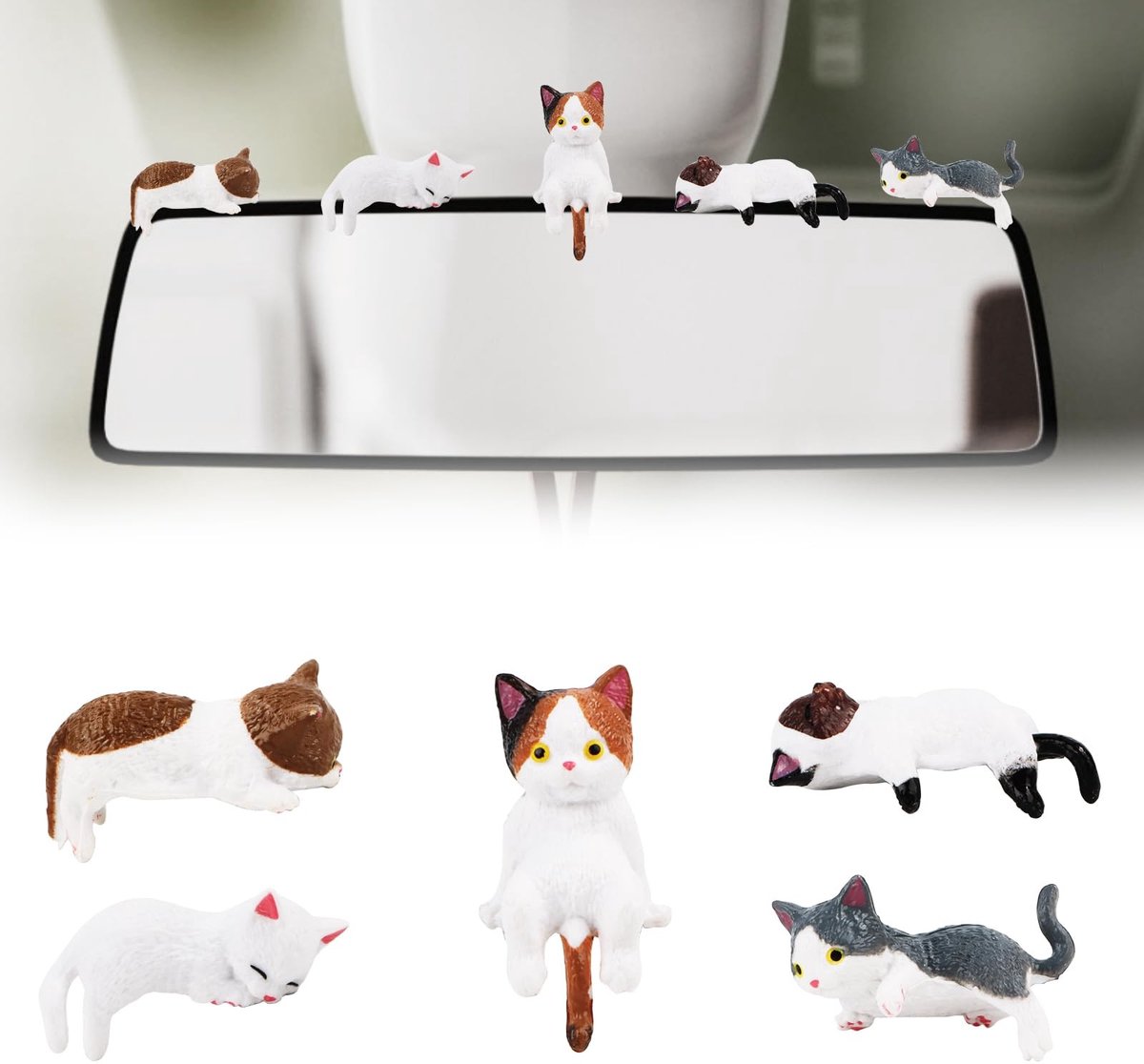 Dailygoods- Kattenfiguur - Mini-Kattenfiguren - Auto Decoratie Interieur - Achteruitkijkspiegel - Duurzaam PVC - Schattige Auto-Accessoires - Autodecoratie