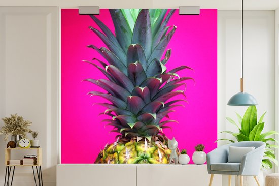 Behang - Fotobehang Ananas - Fruit - Roze - Breedte 240 cm x hoogte 240 cm
