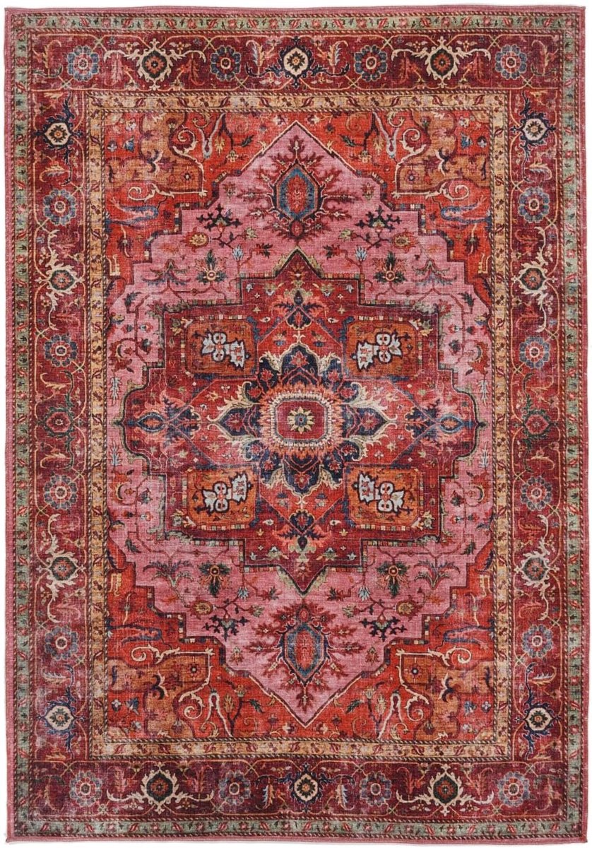Georgia Oriental, Vloerkleed, Oosterse, 120 x 180 cm, Rechthoekig, Laagpolig, Woonkamer, Slaapkamer, Keuken, Machinewas, Rood/Roze