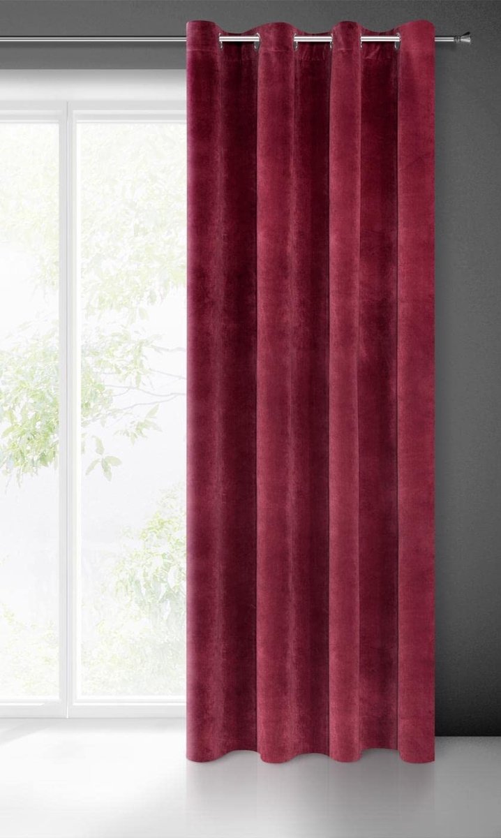 Eurofirany Villa Gordijn fluweel zacht 10 oogjes 1 stuks edel gordijn dik 290 g/m2 elegant glad effen pluizig modern klassiek woonkamer slaapkamer lounge, bordeaux, 140 x 250 cm
