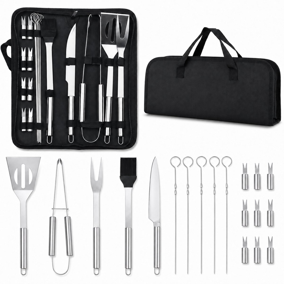 YYCHAN BBQ Accesoires-18PCS-BBQ Set -Inclusief Luxe Draagtas-Barbecue Accessoires Incl. Barbecue Tang-RVS