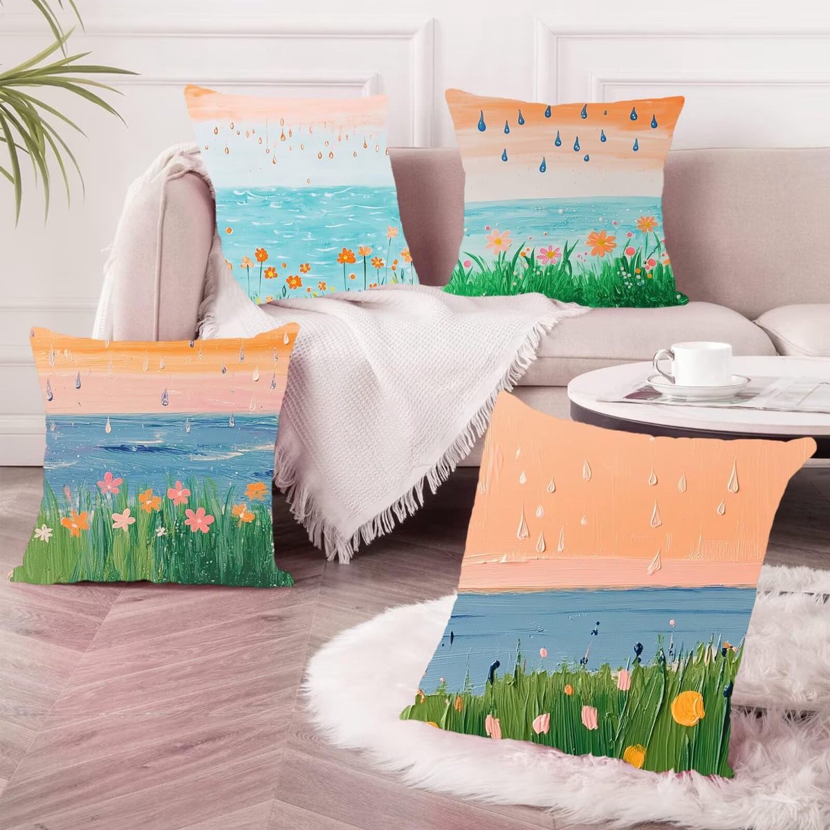 50 x 50 cm, schattig fluweel, bankkussen, sierkussen, bloem, outdoor kussen, set van 4 kussenslopen, vierkant, bankkussens voor Halloween, woonkamer, slaapkamer, balkon, decoratie, S1-44
