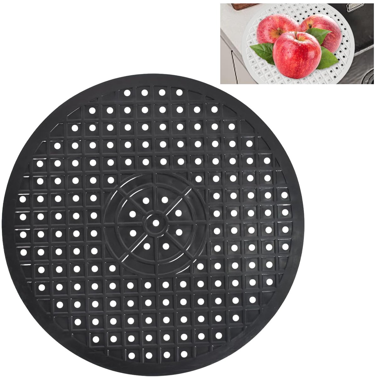 ronde spoelbakmat, siliconen spoelmat voor spoelbak, beschermmat, snijbare afvoermat, antislip afvoermat, bescherming voor gootsteen, geschikt voor servies en wastafel (zwart)