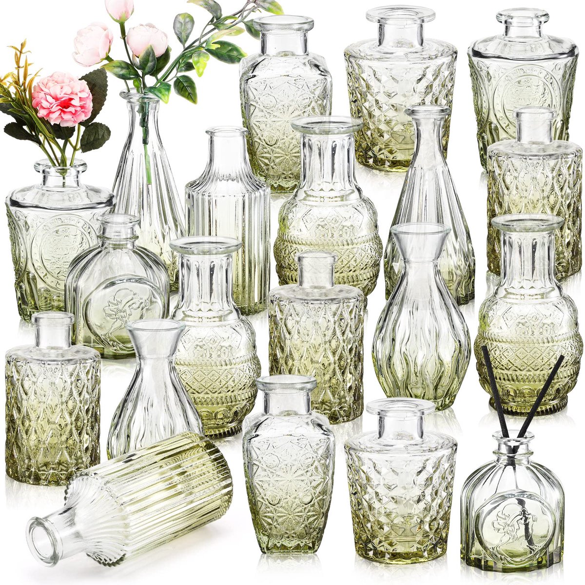 Vaasset vintage kleine vazen voor bloemen in bulk schattige glazen vazen voor centerpieces rustieke decoratieve glazen vaas voor bruiloft tafel thuis kerstdecoratie (groen)