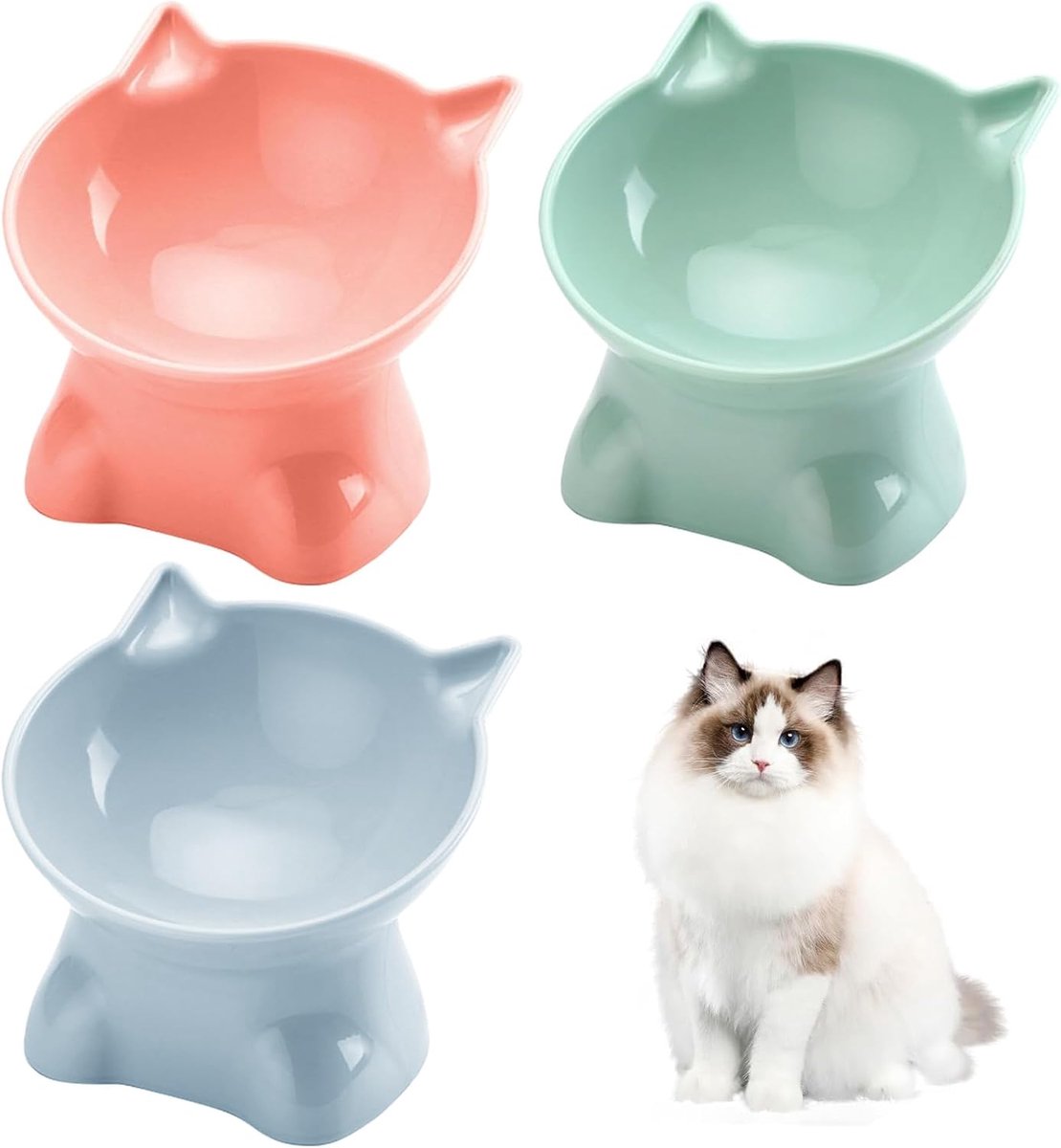 verhoogde voerbak voor katten met 15° kantelontwerp, voerbak voor voer en water, perfect voor huisdieren, katten en puppy's (3p, eenkleurig)