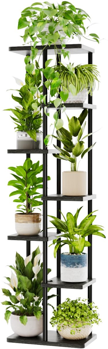 grote kamerplanter, 7-laagig metalen planter voor meerdere planten, terras, balkon, woonkamer, slaapkamer, zwart