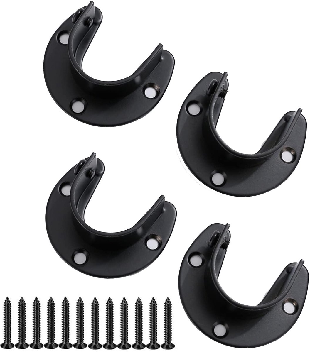4 Stks Closet Pole Sockets, Rvs Closet Rod Bracket Flens Staaf Houder, Garderobe Rail End Ondersteunt U Vormige Beugels met Schroeven