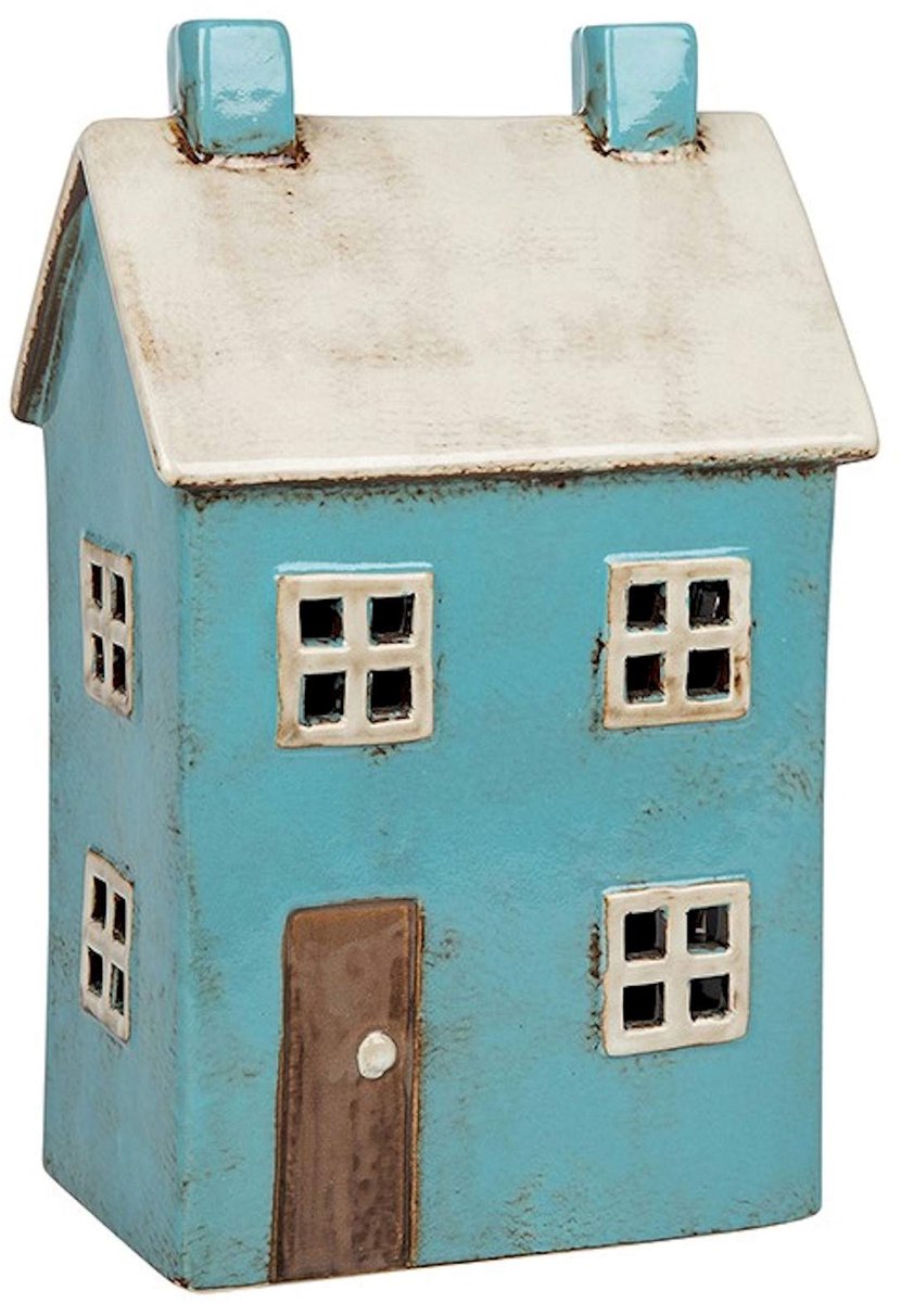Aardewerk Blauw Huis Tealight Houder
