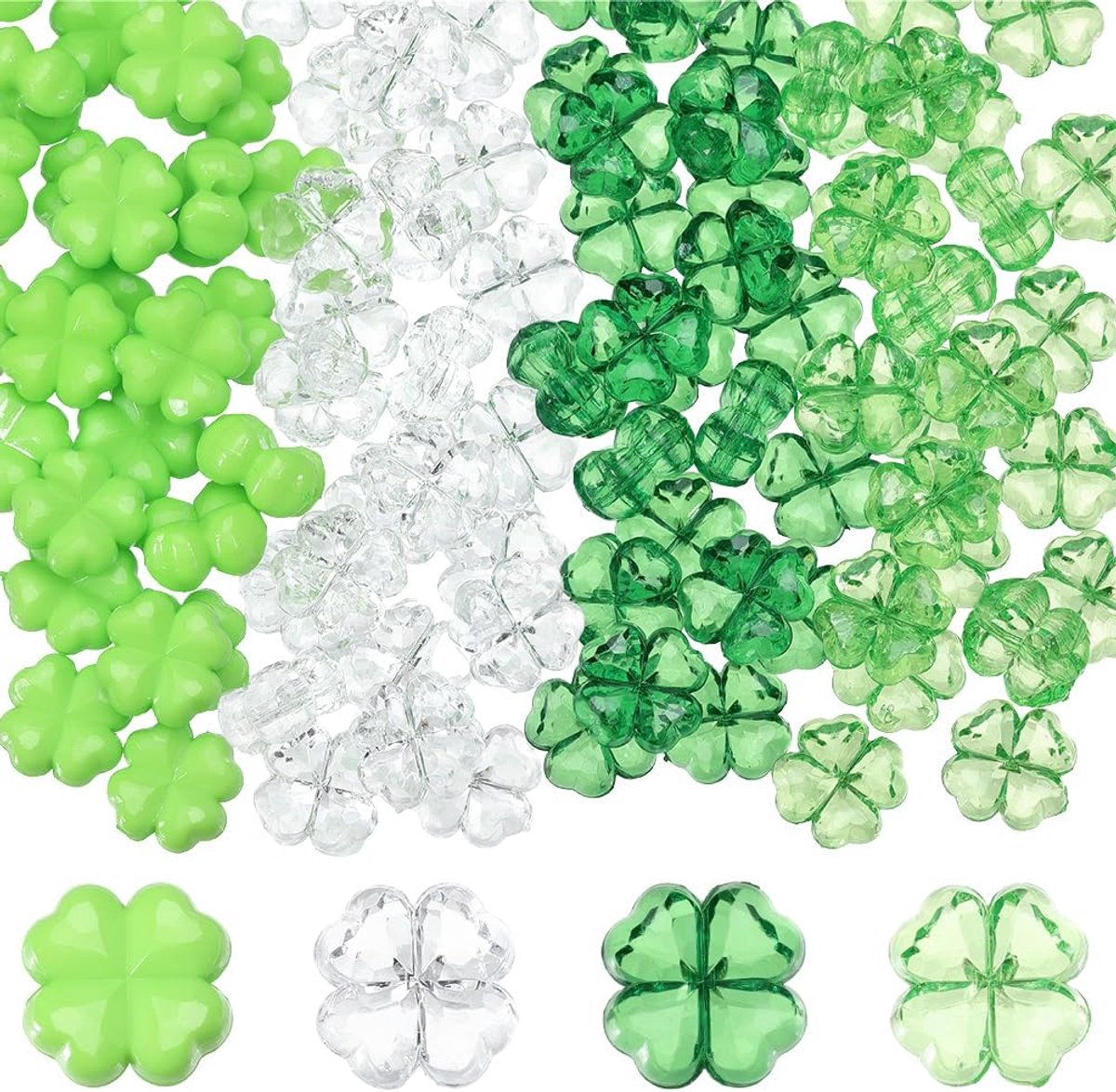 1 doos 200 stuks 4 kleuren 11x11mm groene klaverkralen klavertje vier kralen facet acryl geluksbrengers accessoires voor sieraden maken benodigdheden doe-het-zelf armbanden Saint Patrick's