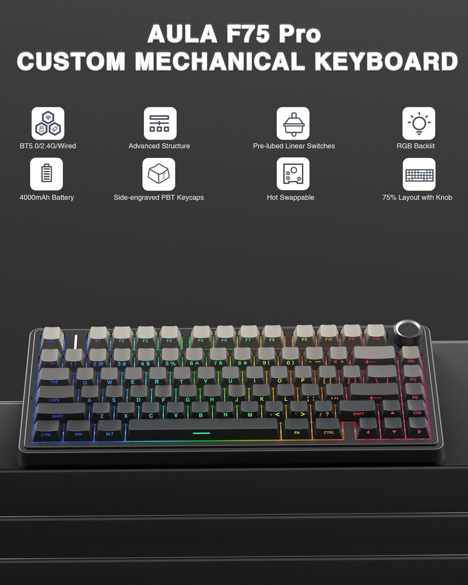 AULA F75 Pro - Draadloze Gaming Toetsenbord - Mechanisch Toetsenbord thumbnail 2