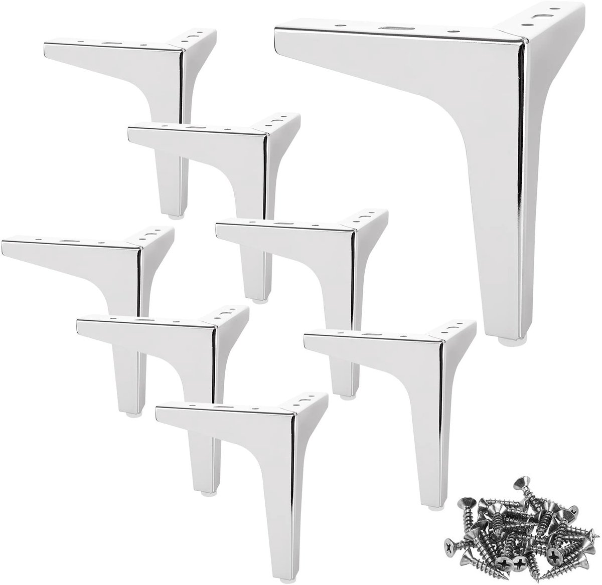 Dailygoods - 8 stuks meubelpoten van metaal, zilverkleurig, 15 cm, metalen bankpoten, belastbaar tot 600 kg, meubelpoten van metaal met 40 schroeven voor bank, bank, kast, zilver