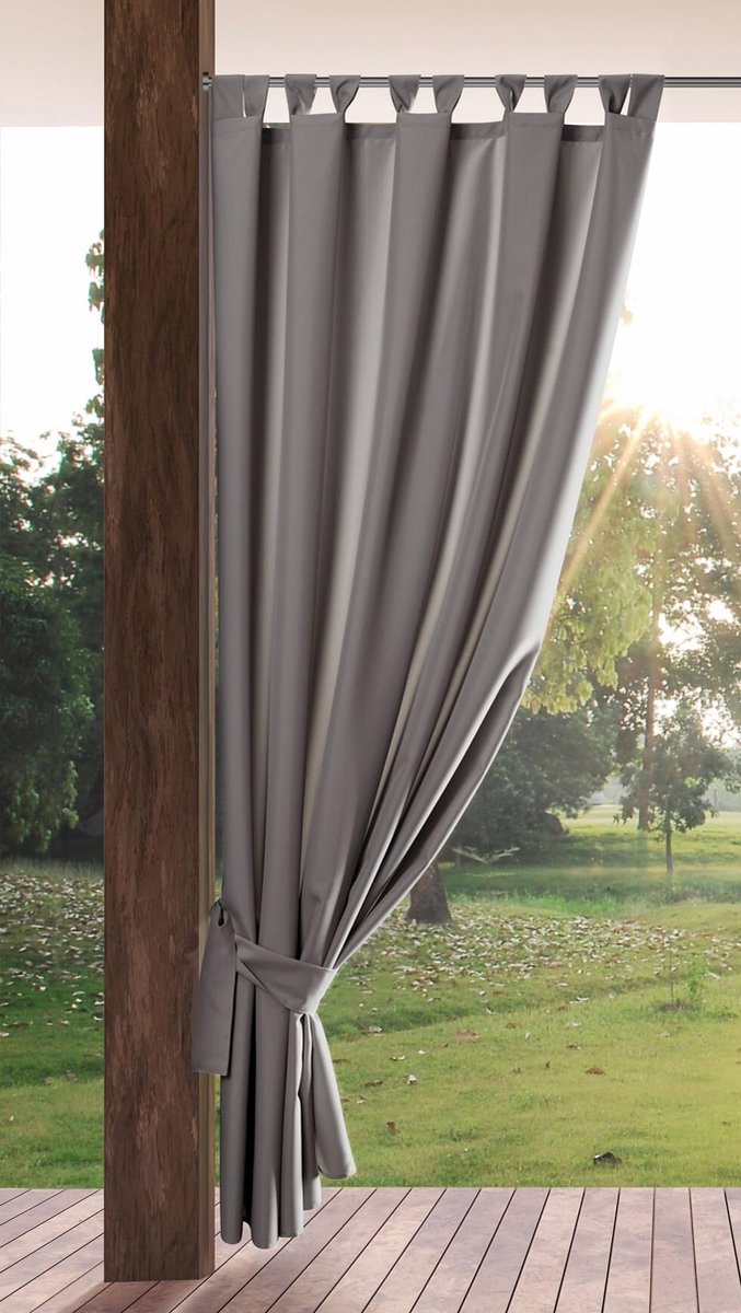 Gordijn met lusgordijn, 1 stuks, afneembare lussen, zonwering, inkijkbescherming, winddicht, waterdicht, gordijn voor paviljoen, terras, pergola, 155x260 cm, staalgrijs