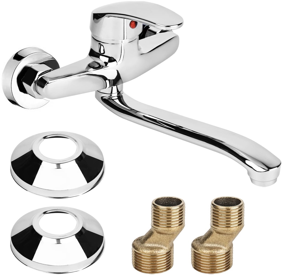 Dailygoods - 360° draaibare keukenkraan, koud en warm, eengreepsmengkraan, keuken, wandmontage, wastafelmengkraan voor wandmontage, zwenkarm 24 cm, chroom