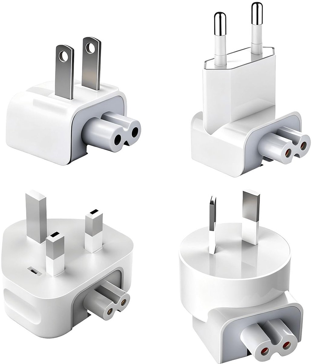 adapterset voor Apple-voedingsadapter – 4-in-1 EU/US/UK/AU stekkerset, compatibel met Apple MacBook-oplader & iPad-voeding, vervangende AC universeel, reisadapter wereldwijd