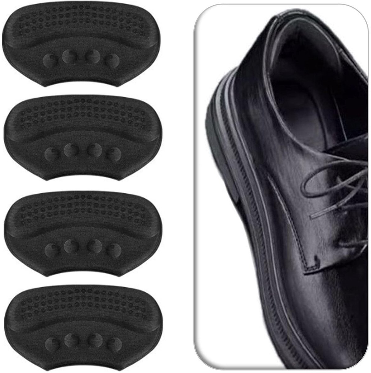 4 stuks anti-slip hielgrepen, dikke voeringen en vullers voor halve maat te grote of losse schoenen, hielkussentjes, hielkussens om uitglijden, wrijven en blaren te voorkomen (zwart)