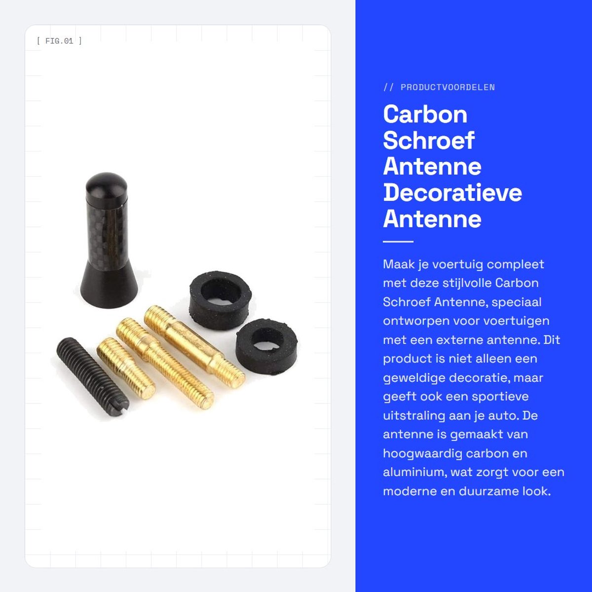 Dailygoods- Antenne Decoratie - Carbon Fiber - Aluminium - Geschikt voor Voertuigen - Eenvoudige Installatie - Stevig en Vaakloos - Decoratieve Antenne