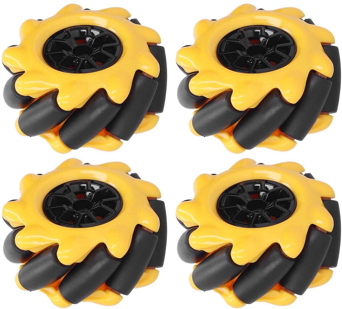 Dailygoods- Mecanum Wiel - Omnidirectioneel - Rubber Bekleed - 48mm - 2 Paar - Geel/Zwart - Schokbestendig - Robotwiel