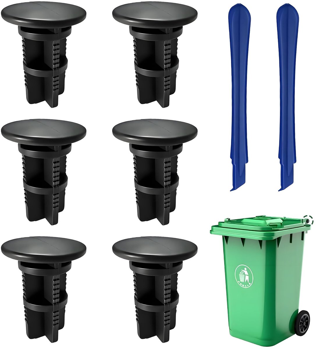 Dailygoods- Scharnierpennen 6 stuks - Bevestiging voor Vuilniscontainerdeksel - Kunststof - Universeel - Robuust - 43 x 18 mm - Afvalcontainerdeksel