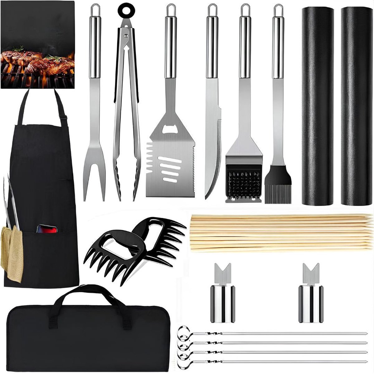 SP® BBQ-accessoires (set) - Professioneel cadeau voor mannen - Gereedschap voor barbecue - Zwart/Zilver - 4cm x 7cm x 2cm