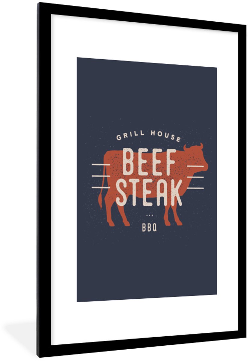 Poster in lijst - Fotolijst 80x120 cm - Posters - BBQ - Mancave - Biefstuk - Posterlijst z
