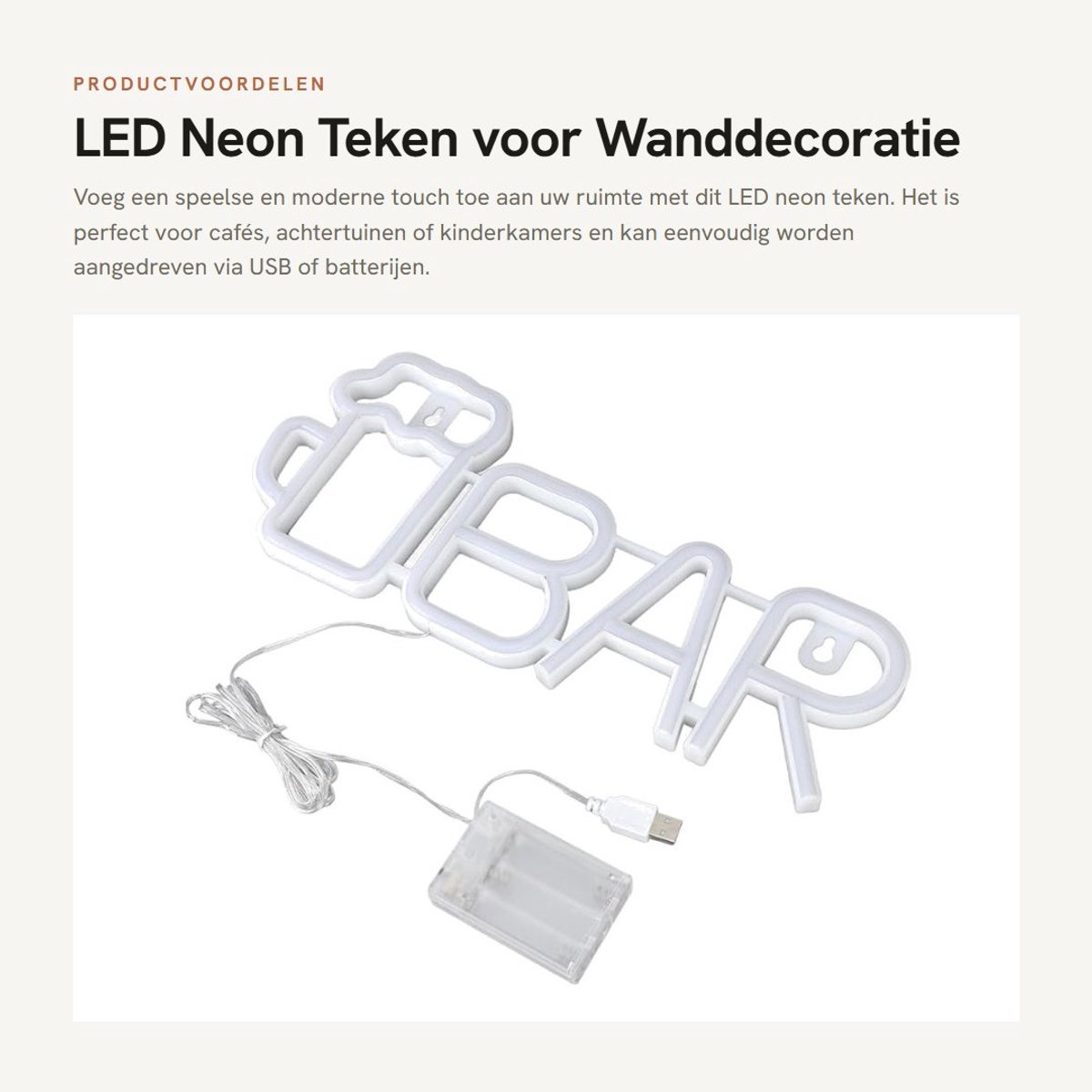 Dailygoods- Neon Teken Bar/Bierbekervorm - LED Neon Licht - USB/Batterij Aangedreven - 14 Inch Lang - 5,7 Inch Breed - Hoge Veiligheid - Neonlicht