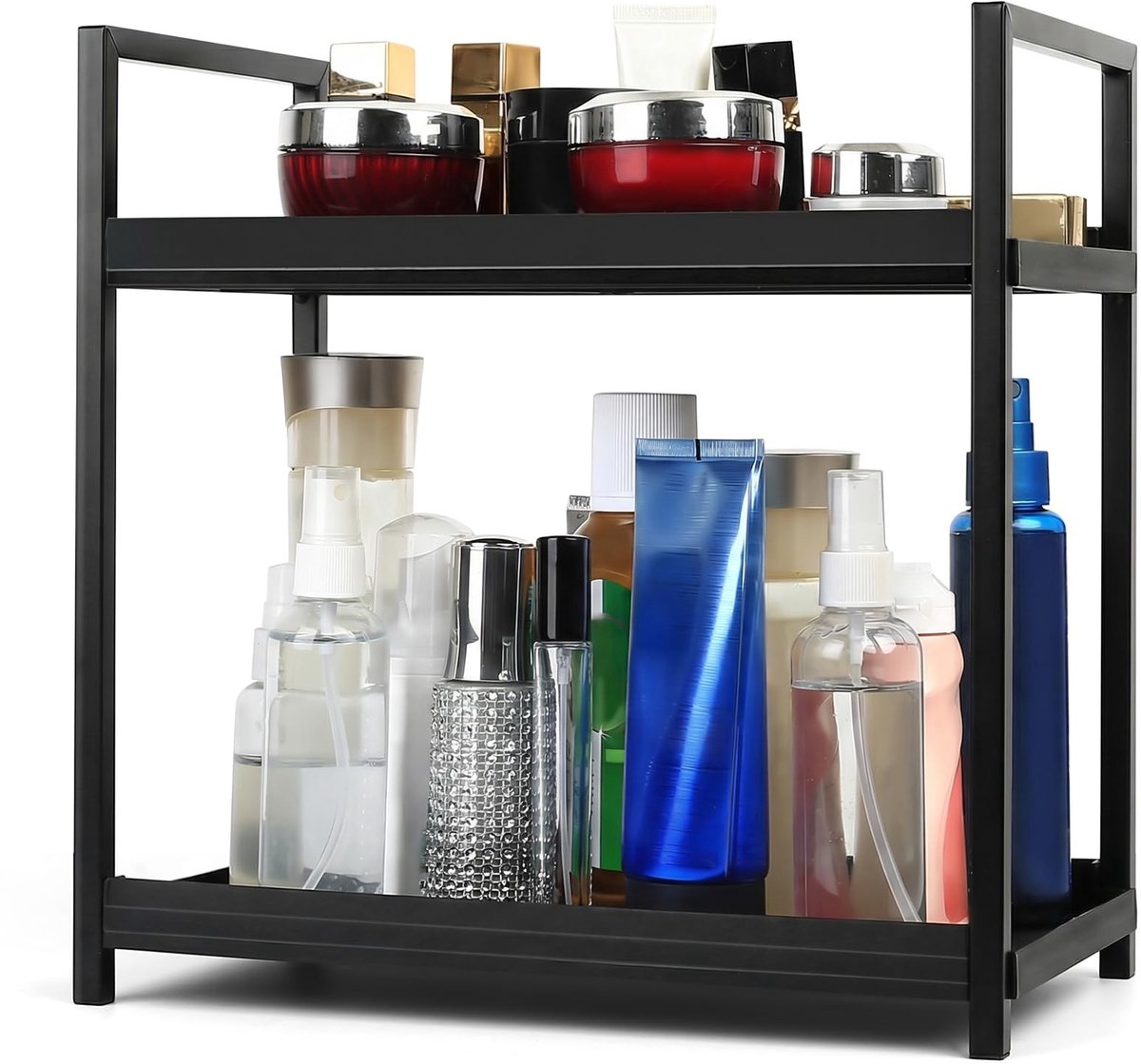 Makeup organizer 2 lagen - kunststof en ijzer - ruimtebesparend - voor badkamer en make-up tafel - ShopVlot