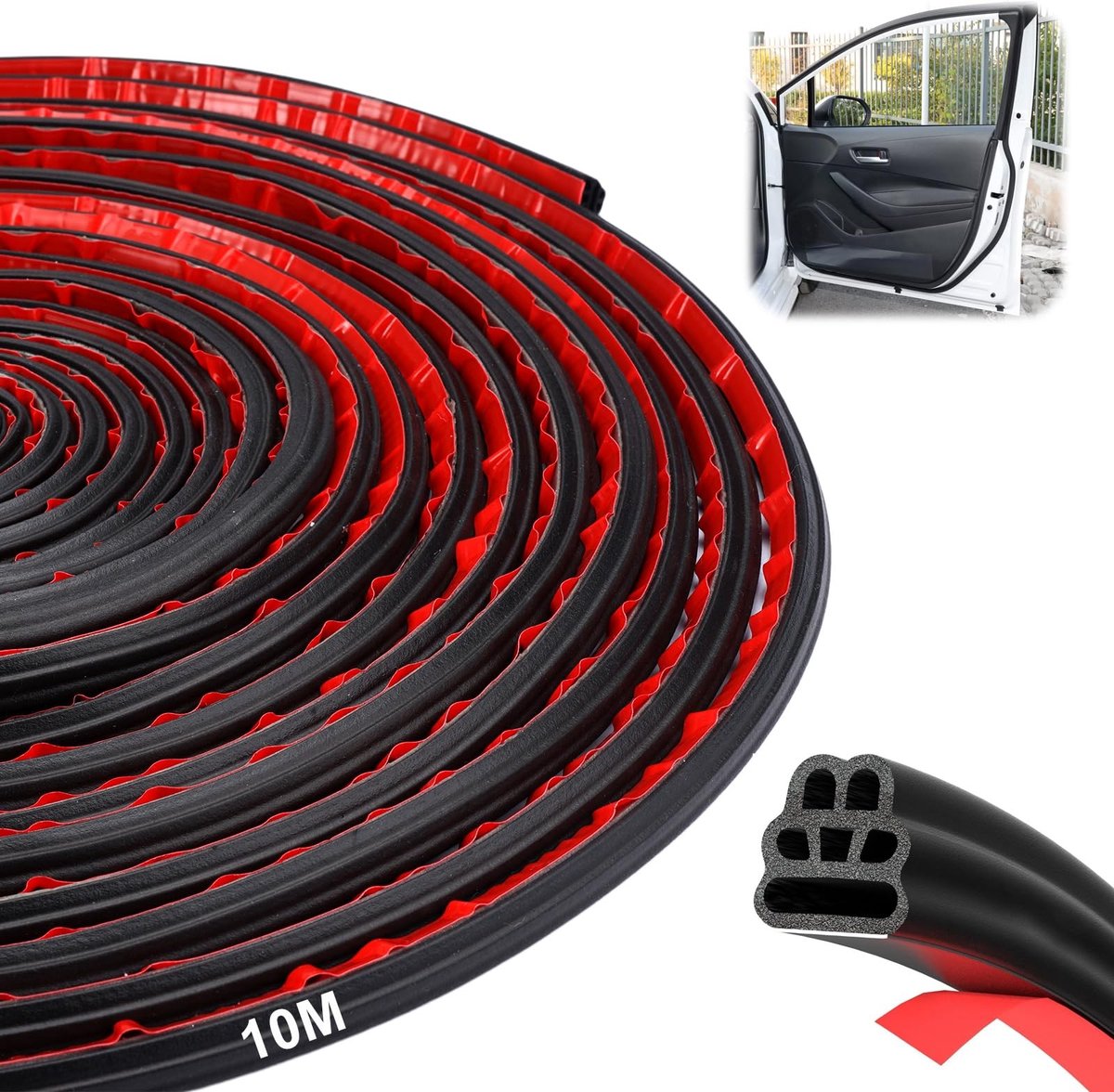 Dailygoods- Autodeurafdichting 10 m - 6-gaats rubberen afdichting - Zelfklevend - Waterdicht - Stofdicht - Perfecte afdichting - Afdichtingsrubber