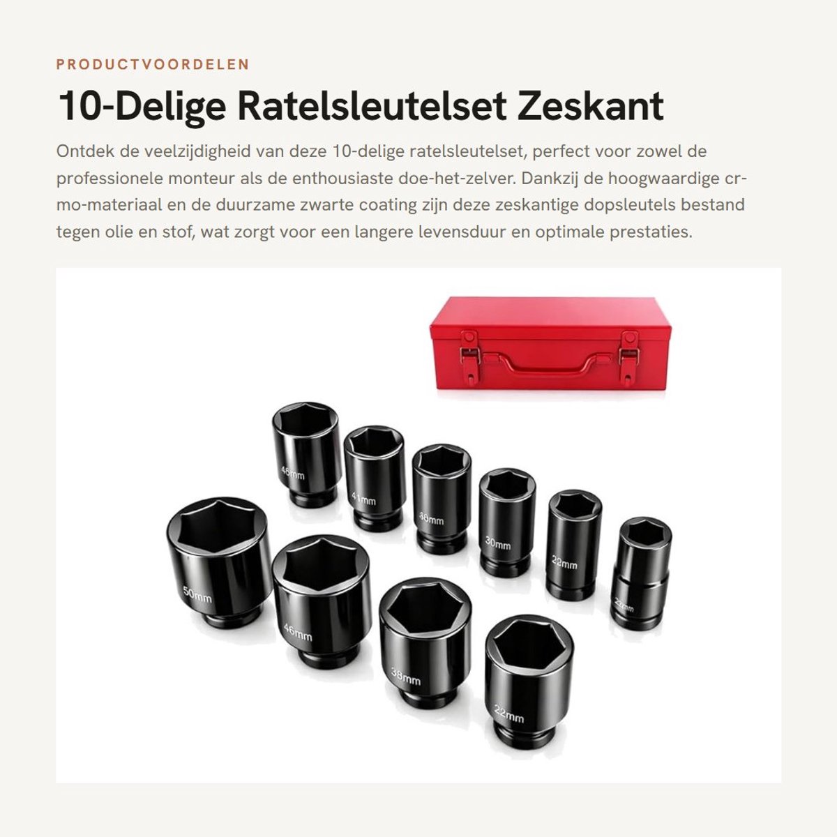 Dailygoods- Dopsleutelset 10-Delig - Zeskant Dopsleutel - 6-Punts Doppenset - Hoogwaardig Cr-Mo-Materiaal - Duurzaam/Olie- en Stofdicht - Slagsleutelset