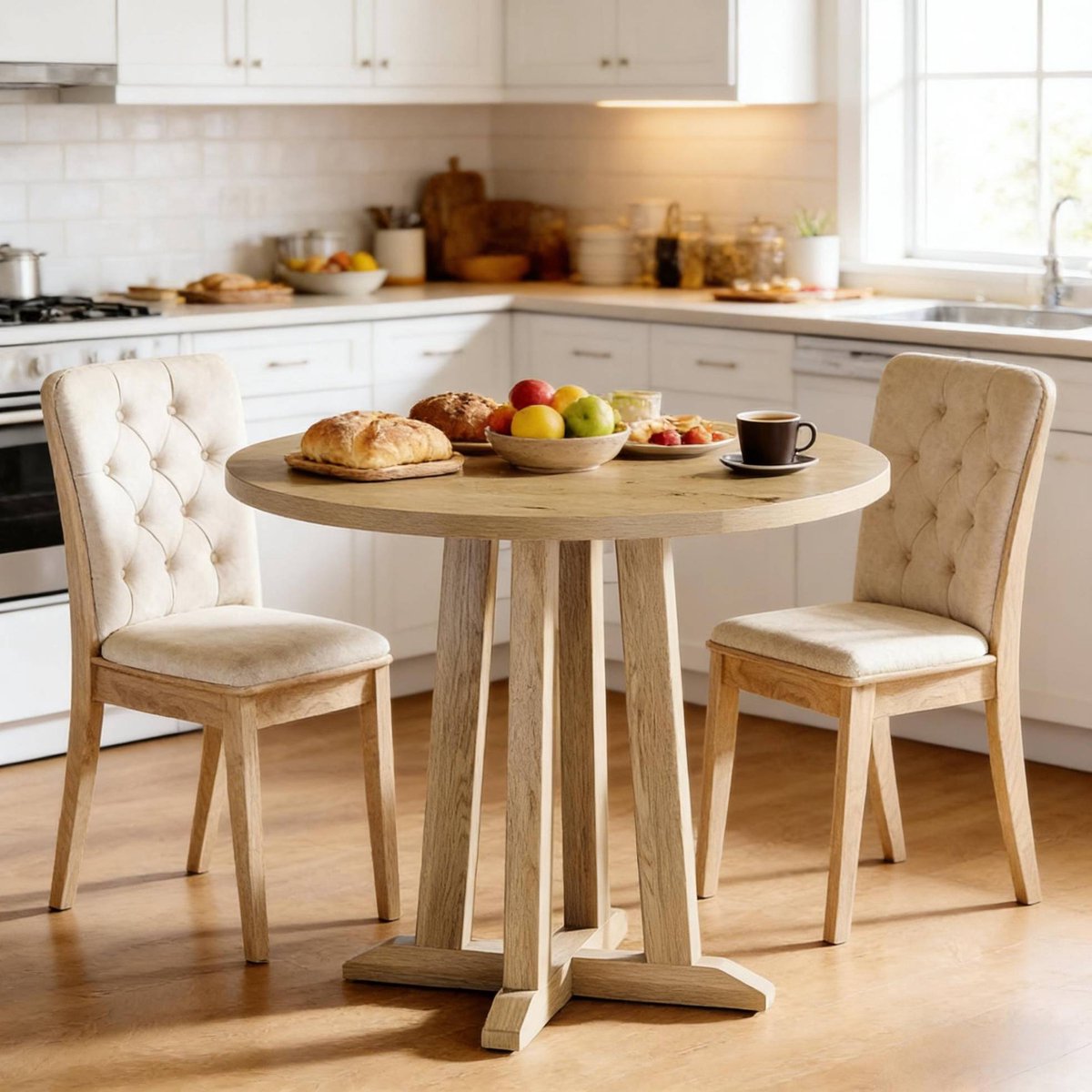 MODFU Eettafel - Rond 80 Cm - Landelijke Uitstraling - Hout - Bruin - 80 X 80 X 75 Cm