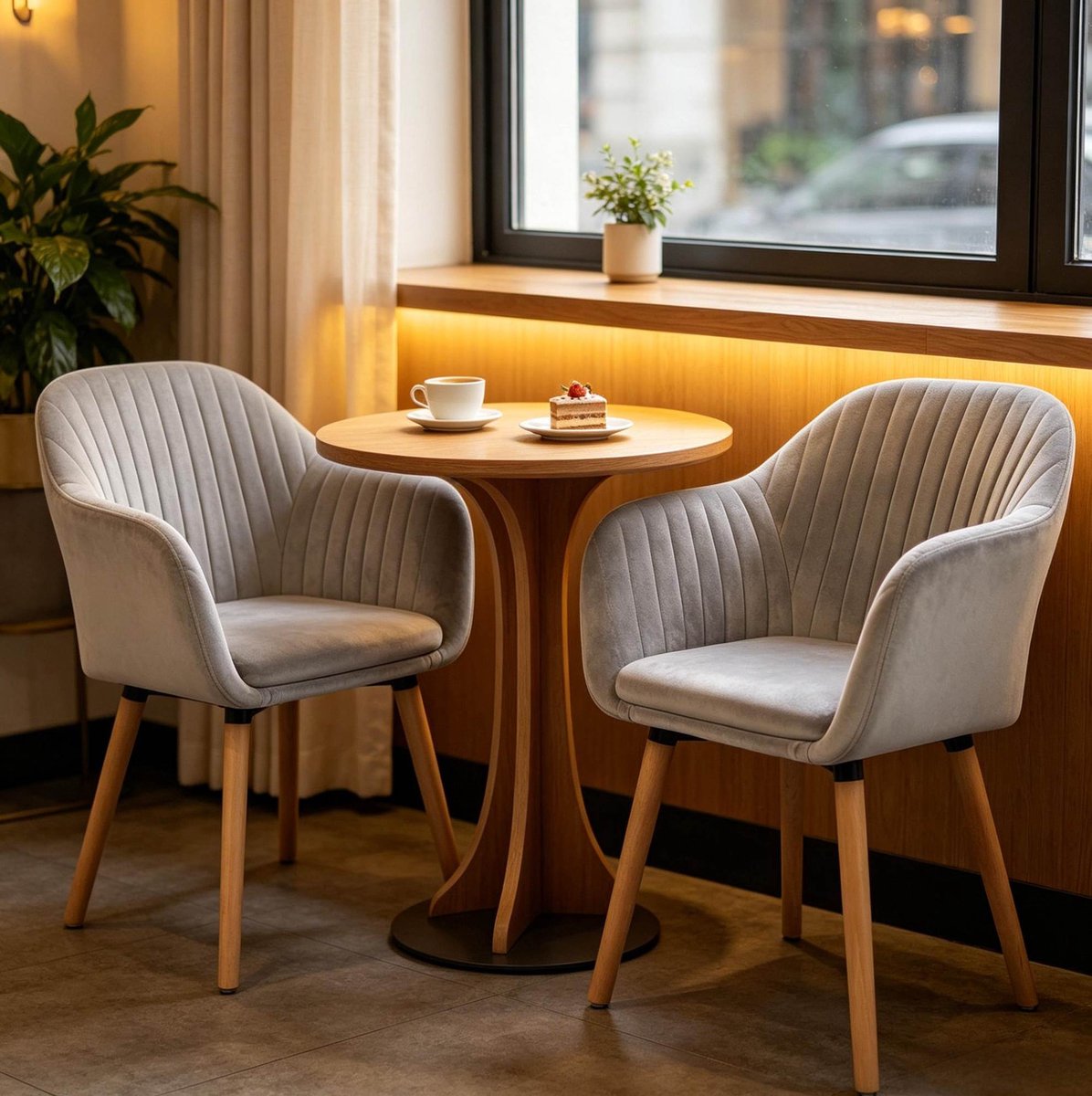 FloraGrace Eetkamerstoel Set Van 2 - Met Armleuningen En Gestikt Patroon - Scandinavisch Voor Eetkamer En Keuken - Velvet - Lichtgrijs