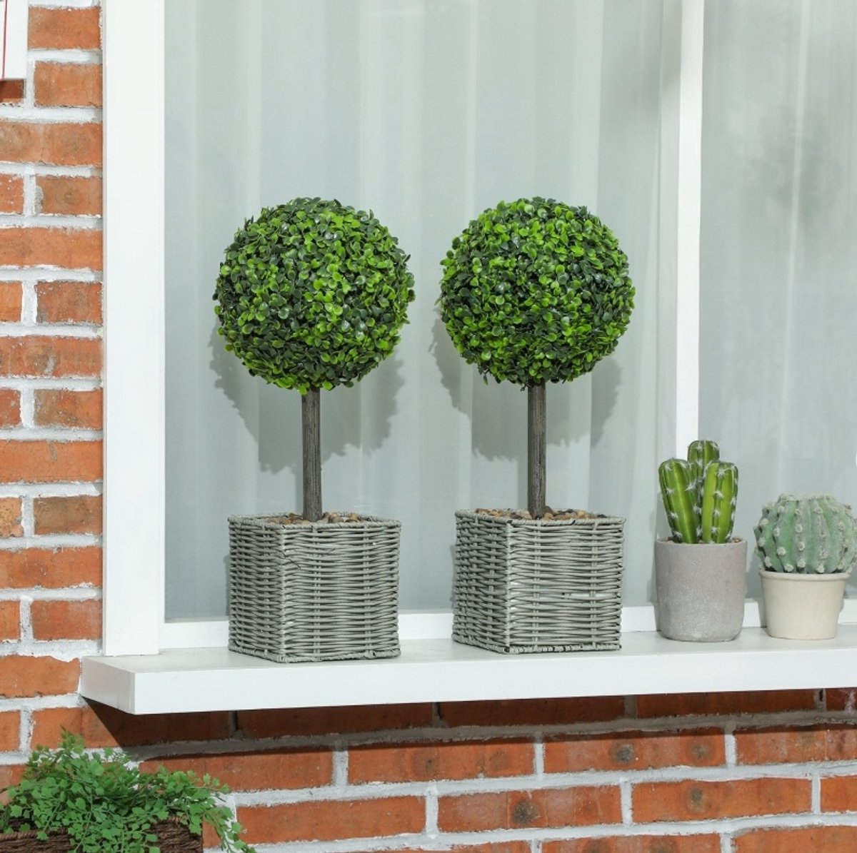 Kunstplant 2-Delige Set UV-Bestendige Buxus In Pot 50 Cm Kunststof Groen Voor Binnen En Buiten Met Decoratieve Kies
