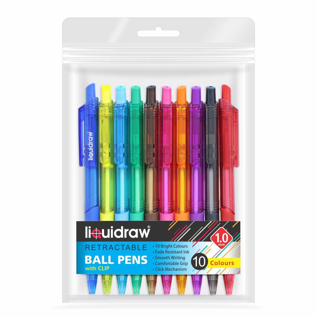 Intrekbare balpennen set van 10 kleuren - medium punt 1,0 mm - comfortabele grip - perfect voor school en thuis - ShopVlot