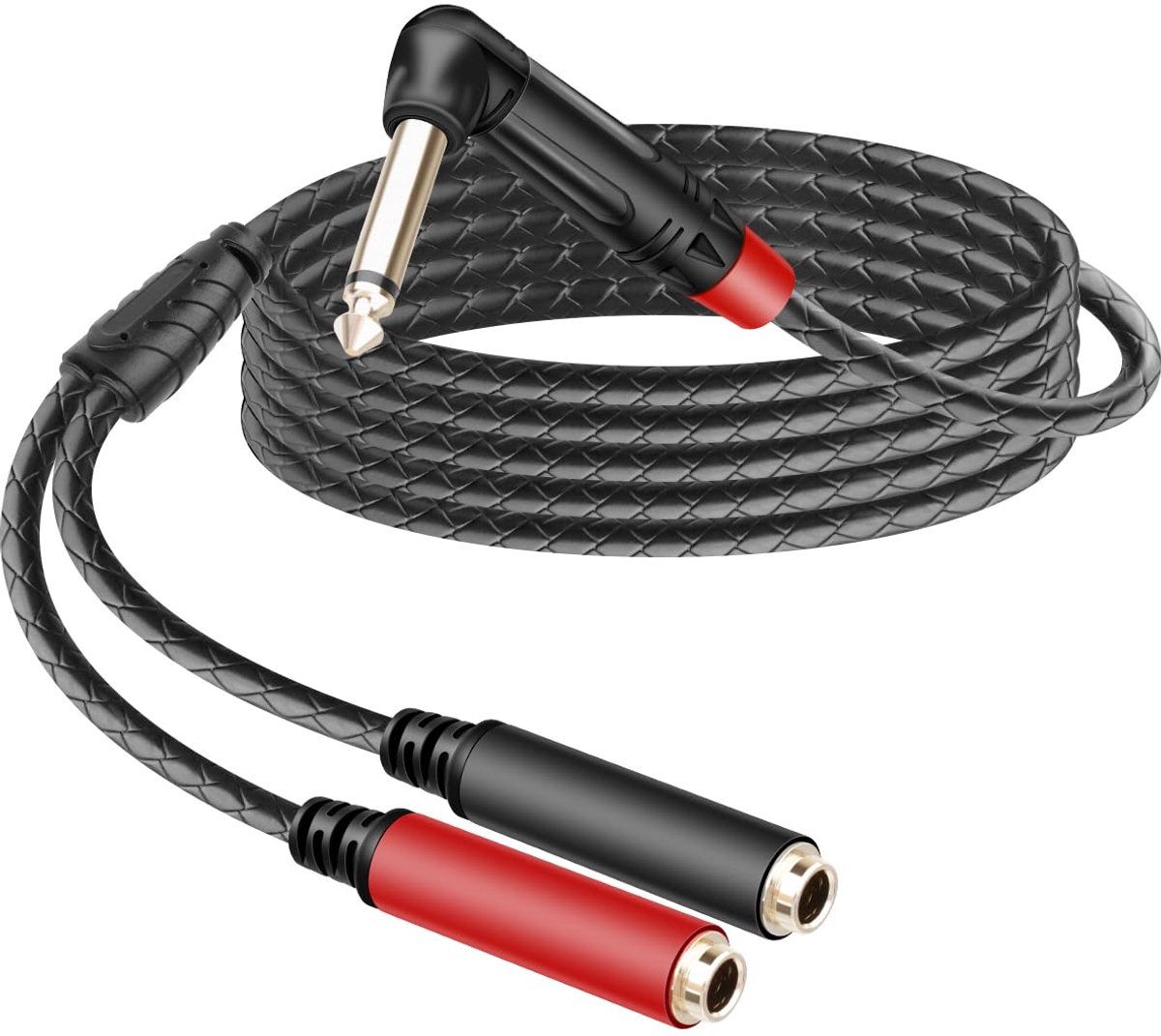 Y-splitter kabel 1/4 inch 90 graden - 6,35mm mono plug naar dual 6,35mm mono bus - voorkomt signaalverlies - ShopVlot