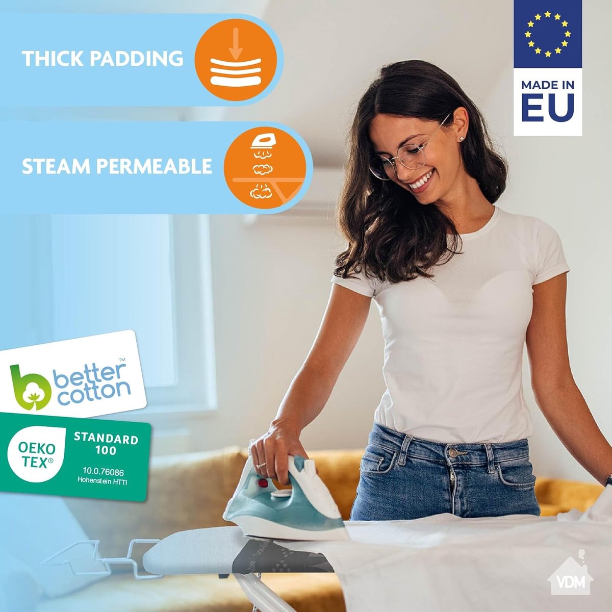 Strijkplankhoes Comfort - 130x45 cm - 100% Katoen - Extra Dikke Molton Laag - Voor Optimale Strijkervaring - ShopVlot