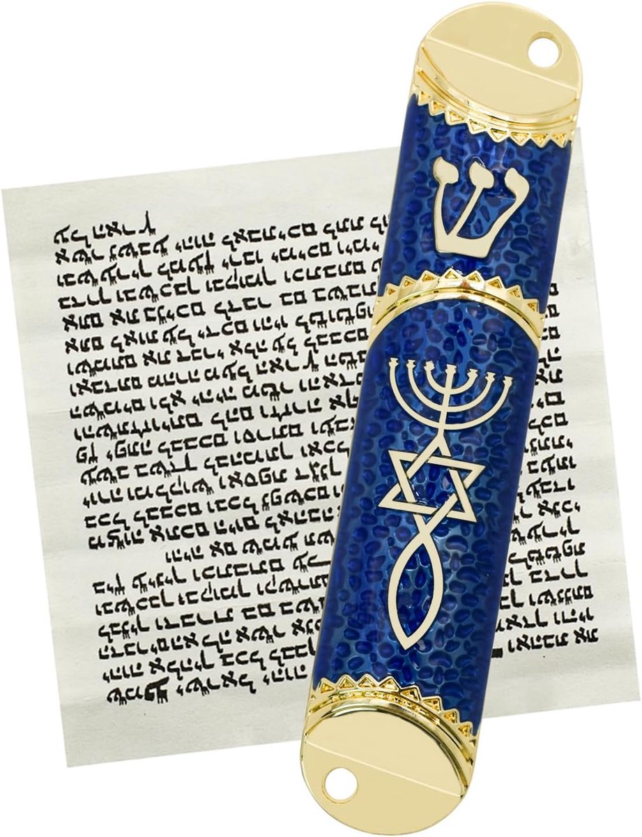 Mezuzah met Rol voor Deur - Metaal Mezuzah Houder - Messiaanse Zegel - Joodse Woondecoratie - ShopVlot